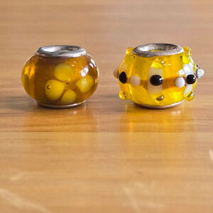Murano Glass Charm Bracelet 925 Bead Spacer Silvertone Women's Yellow Black